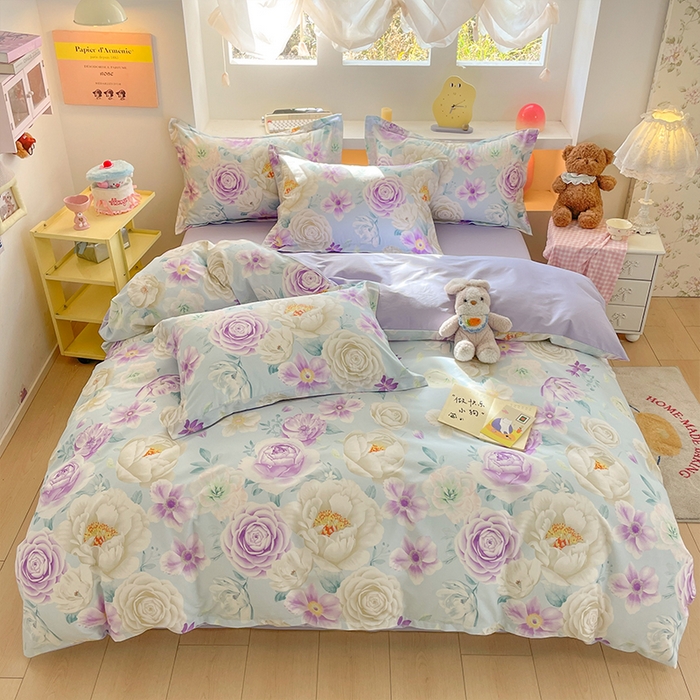 91家纺网 家纺一手货源 找家纺 帛美家纺 2025新款纯棉全棉印花四件套 春时曲