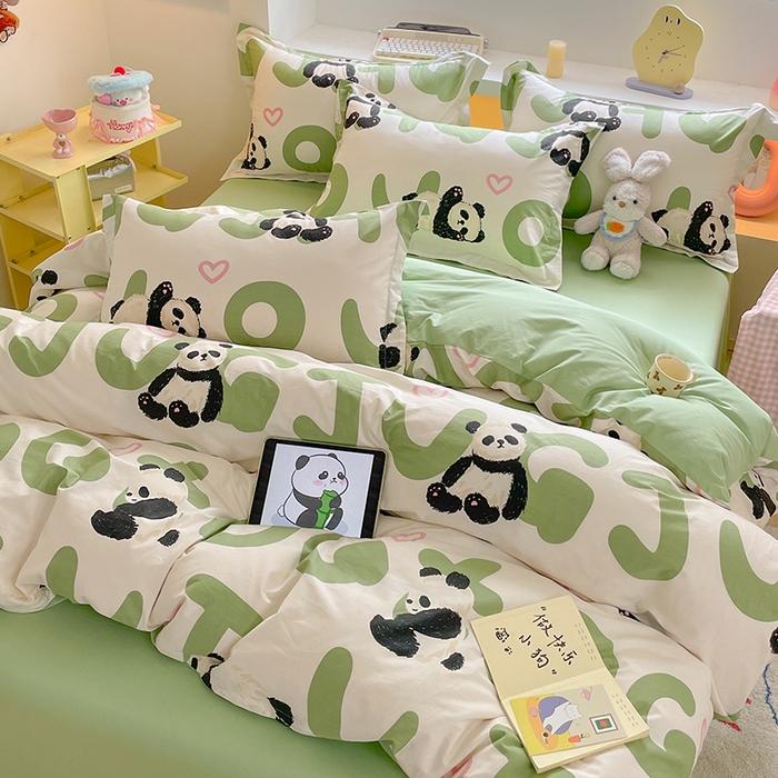 91家纺网 家纺一手货源 找家纺 帛美家纺 2025新款纯棉全棉印花四件套 米兜熊猫