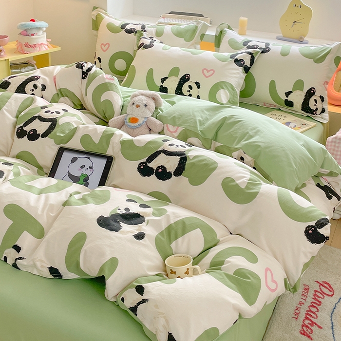 91家纺网 家纺一手货源 找家纺 帛美家纺 2025新款纯棉全棉印花四件套 米兜熊猫