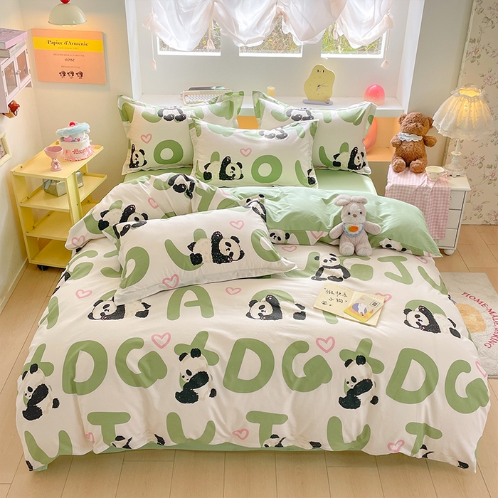 91家纺网 家纺一手货源 找家纺 帛美家纺 2025新款纯棉全棉印花四件套 米兜熊猫