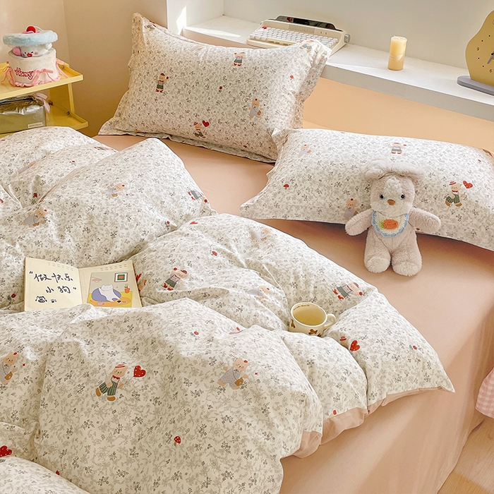 91家纺网 家纺一手货源 找家纺 帛美家纺 2025新款纯棉全棉印花四件套 熊抱繁花