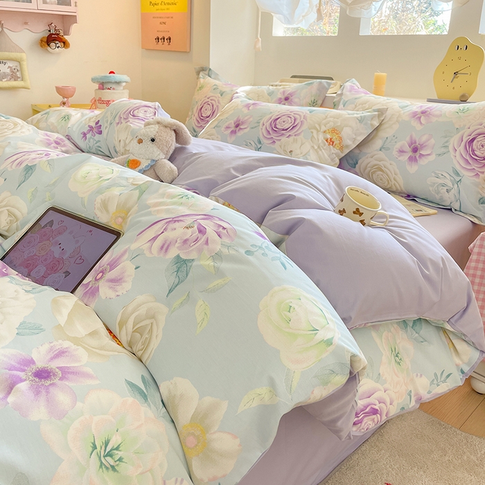 91家纺网 家纺一手货源 找家纺 帛美家纺 2025新款纯棉全棉印花四件套 春时曲