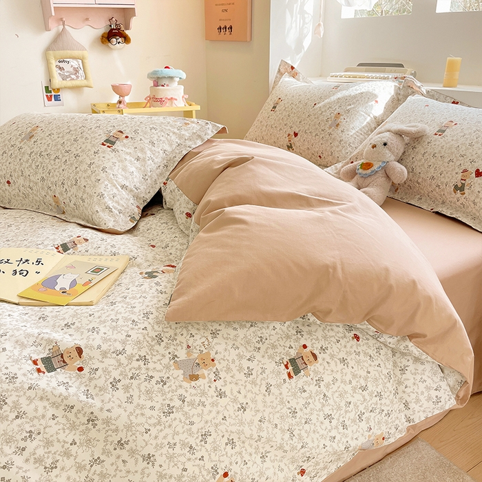 91家纺网 家纺一手货源 找家纺 帛美家纺 2025新款纯棉全棉印花四件套 熊抱繁花