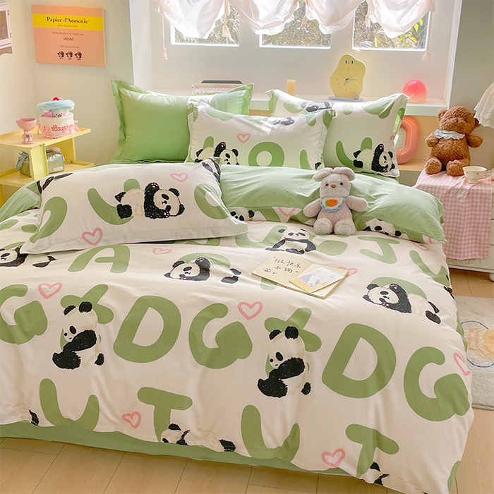 91家纺网 家纺一手货源 找家纺 帛美家纺 2025新款纯棉全棉印花四件套 米兜熊猫