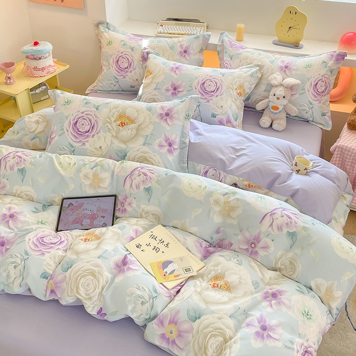 91家纺网 家纺一手货源 找家纺 帛美家纺 2025新款纯棉全棉印花四件套 春时曲