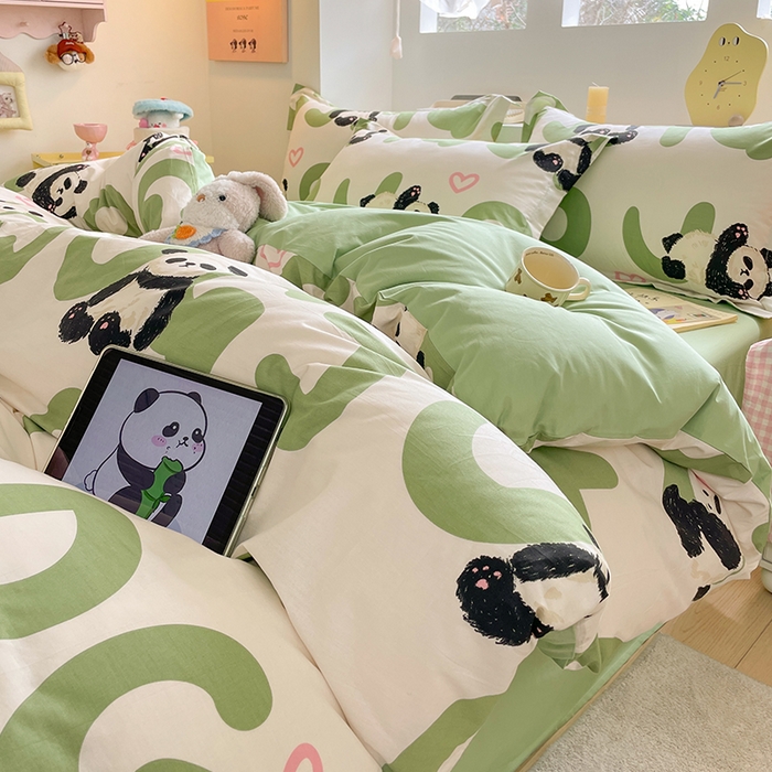 91家纺网 家纺一手货源 找家纺 帛美家纺 2025新款纯棉全棉印花四件套 米兜熊猫