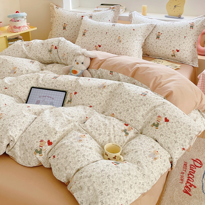 91家纺网 家纺一手货源 找家纺 帛美家纺 2025新款纯棉全棉印花四件套 熊抱繁花