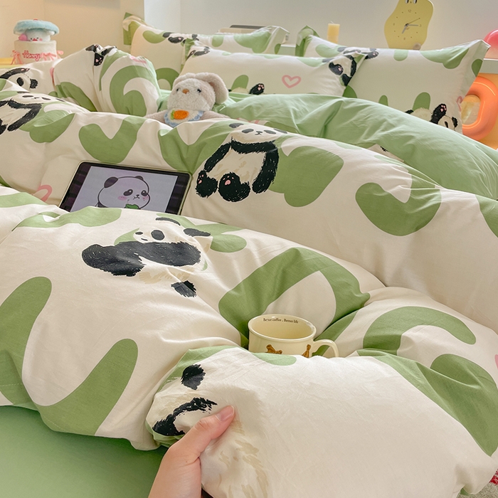 91家纺网 家纺一手货源 找家纺 帛美家纺 2025新款纯棉全棉印花四件套 米兜熊猫