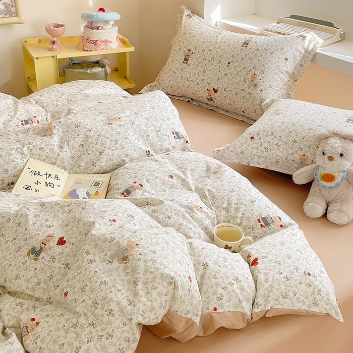 91家纺网 家纺一手货源 找家纺 帛美家纺 2025新款纯棉全棉印花四件套 熊抱繁花