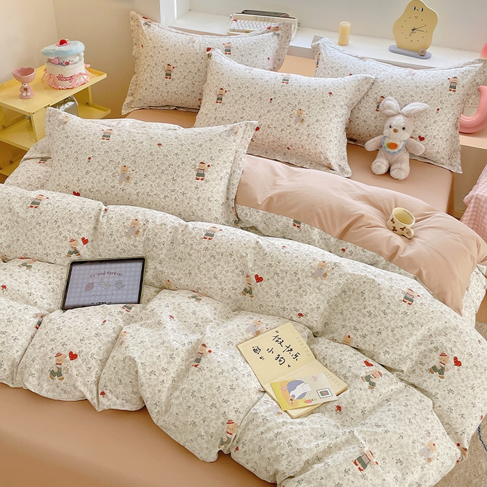 91家纺网 家纺一手货源 找家纺 帛美家纺 2025新款纯棉全棉印花四件套 熊抱繁花