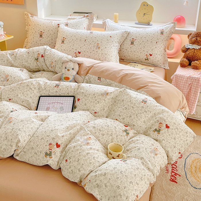 91家纺网 家纺一手货源 找家纺 帛美家纺 2025新款纯棉全棉印花四件套 熊抱繁花