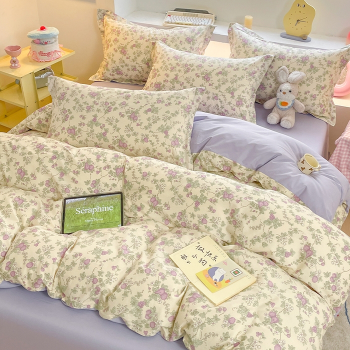 91家纺网 家纺一手货源 找家纺 帛美家纺 2025新款纯棉全棉印花四件套 汀兰花溪