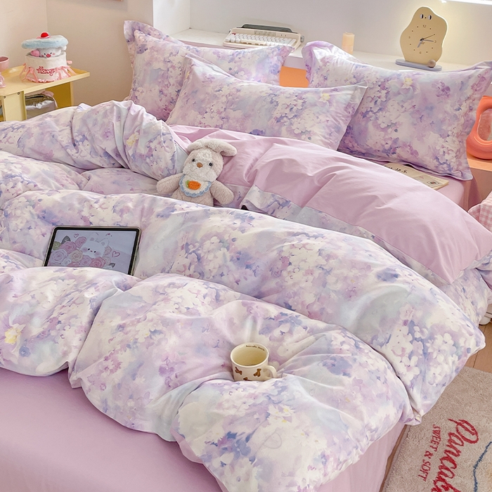 91家纺网 家纺一手货源 找家纺 帛美家纺 2025新款纯棉全棉印花四件套 花影朦胧