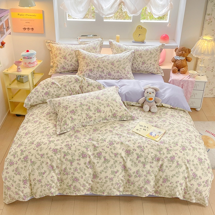 91家纺网 家纺一手货源 找家纺 帛美家纺 2025新款纯棉全棉印花四件套 汀兰花溪