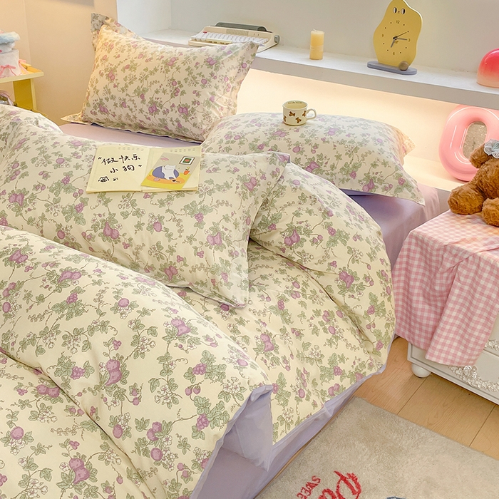 91家纺网 家纺一手货源 找家纺 帛美家纺 2025新款纯棉全棉印花四件套 汀兰花溪