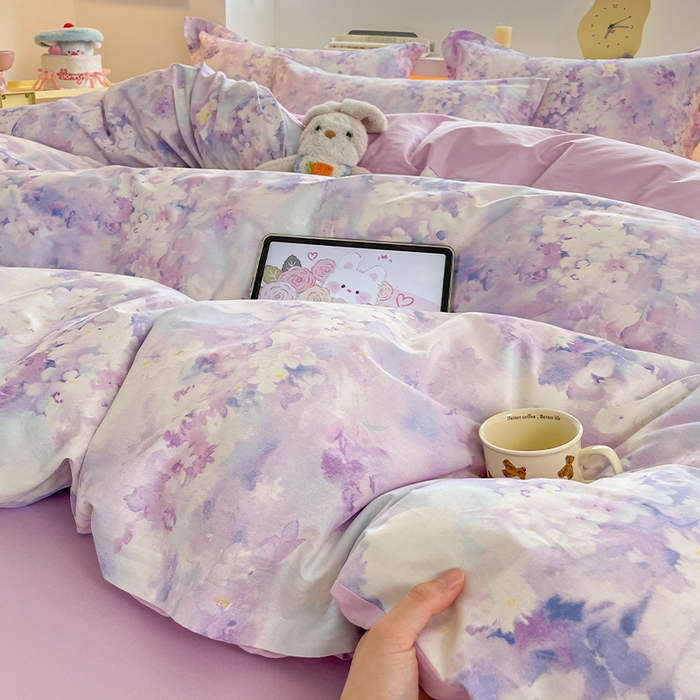 91家纺网 家纺一手货源 找家纺 帛美家纺 2025新款纯棉全棉印花四件套 花影朦胧