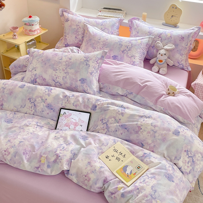 91家纺网 家纺一手货源 找家纺 帛美家纺 2025新款纯棉全棉印花四件套 花影朦胧