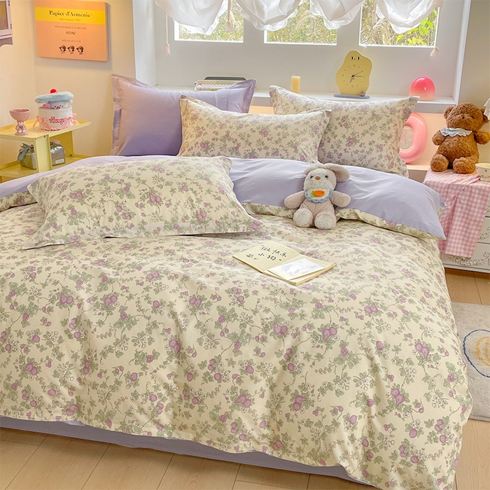 91家纺网 家纺一手货源 找家纺 帛美家纺 2025新款纯棉全棉印花四件套 汀兰花溪