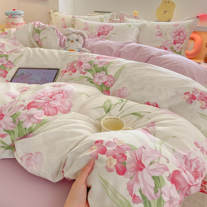 91家纺网 家纺一手货源 找家纺 帛美家纺 2025新款纯棉全棉印花四件套 花束漫