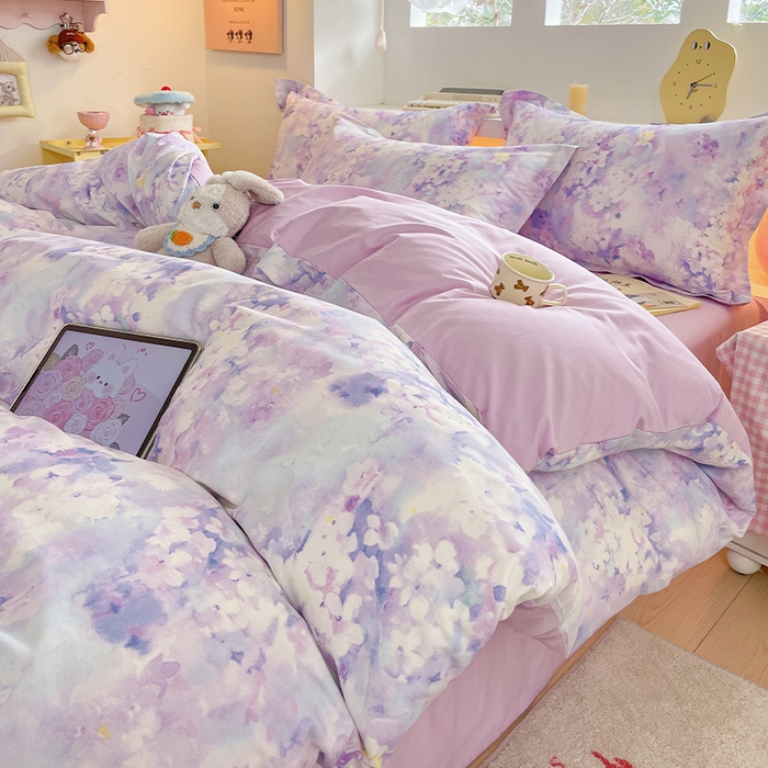 91家纺网 家纺一手货源 找家纺 帛美家纺 2025新款纯棉全棉印花四件套 花影朦胧