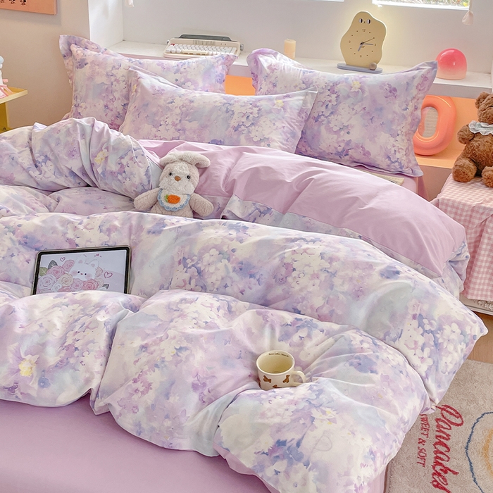 91家纺网 家纺一手货源 找家纺 帛美家纺 2025新款纯棉全棉印花四件套 花影朦胧