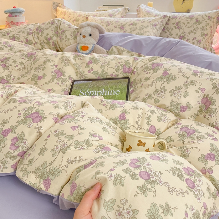 91家纺网 家纺一手货源 找家纺 帛美家纺 2025新款纯棉全棉印花四件套 汀兰花溪