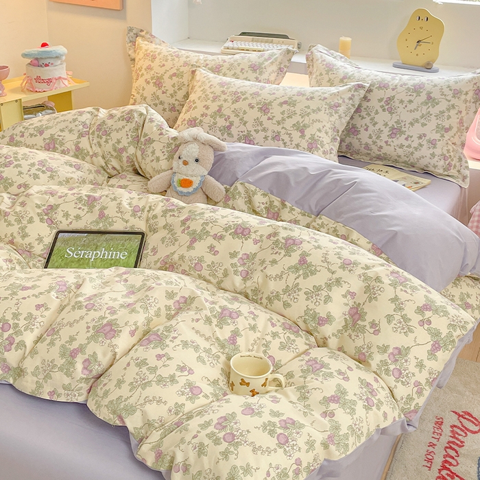 91家纺网 家纺一手货源 找家纺 帛美家纺 2025新款纯棉全棉印花四件套 汀兰花溪