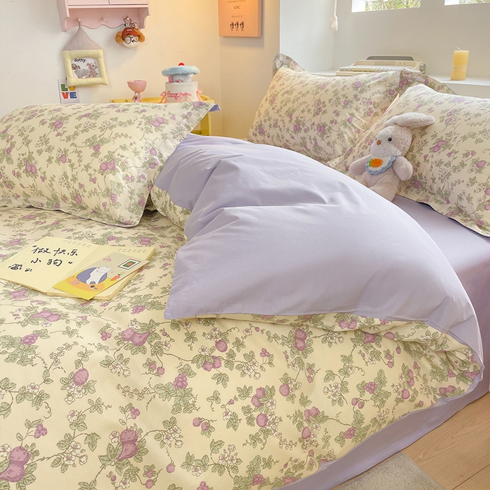 91家纺网 家纺一手货源 找家纺 帛美家纺 2025新款纯棉全棉印花四件套 汀兰花溪