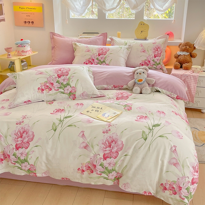 91家纺网 家纺一手货源 找家纺 帛美家纺 2025新款纯棉全棉印花四件套 花束漫