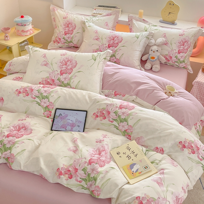 91家纺网 家纺一手货源 找家纺 帛美家纺 2025新款纯棉全棉印花四件套 花束漫