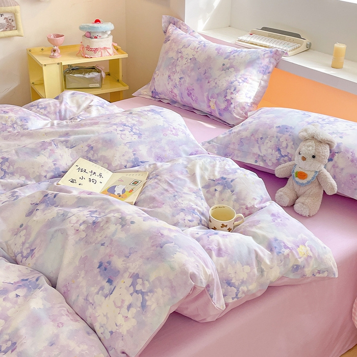 91家纺网 家纺一手货源 找家纺 帛美家纺 2025新款纯棉全棉印花四件套 花影朦胧