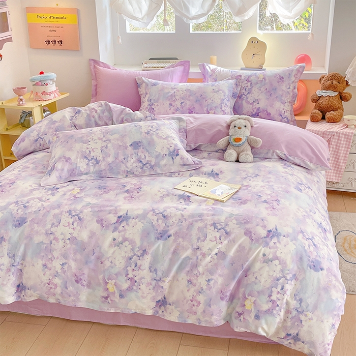 91家纺网 家纺一手货源 找家纺 帛美家纺 2025新款纯棉全棉印花四件套 花影朦胧