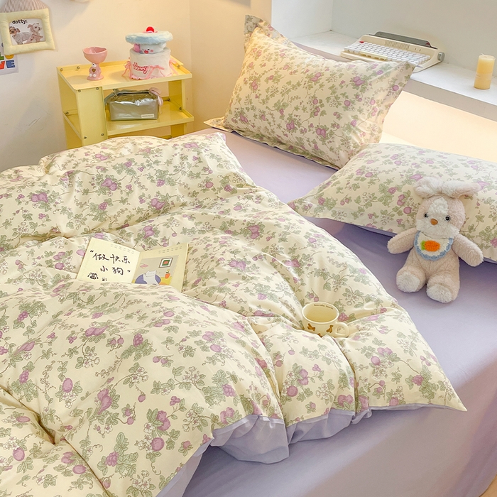 91家纺网 家纺一手货源 找家纺 帛美家纺 2025新款纯棉全棉印花四件套 汀兰花溪