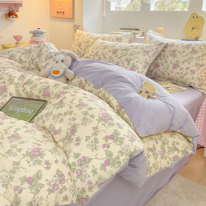 91家纺网 家纺一手货源 找家纺 帛美家纺 2025新款纯棉全棉印花四件套 汀兰花溪