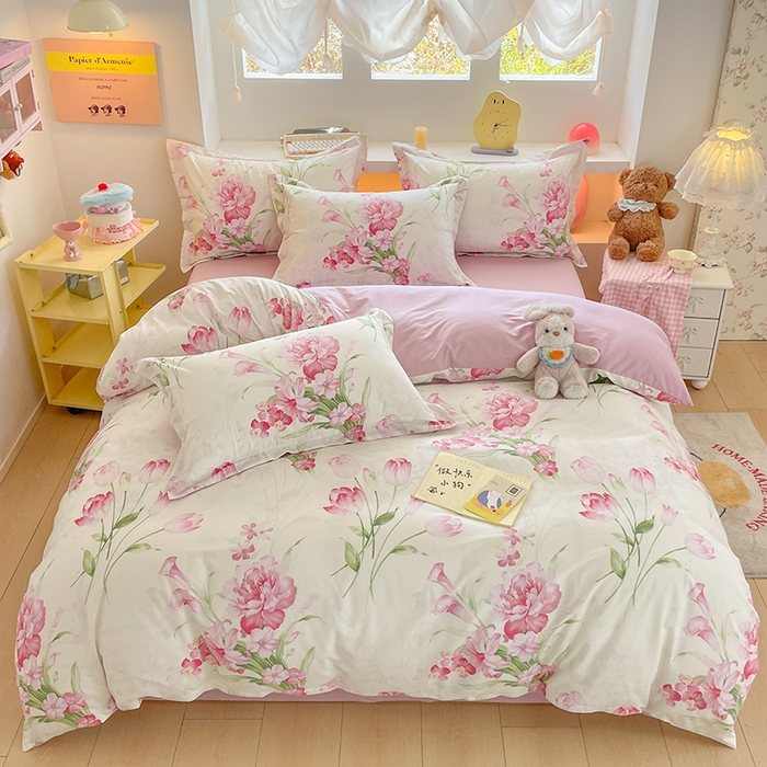 91家纺网 家纺一手货源 找家纺 帛美家纺 2025新款纯棉全棉印花四件套 花束漫