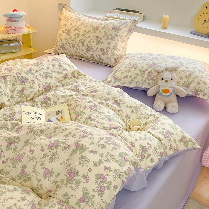 91家纺网 家纺一手货源 找家纺 帛美家纺 2025新款纯棉全棉印花四件套 汀兰花溪