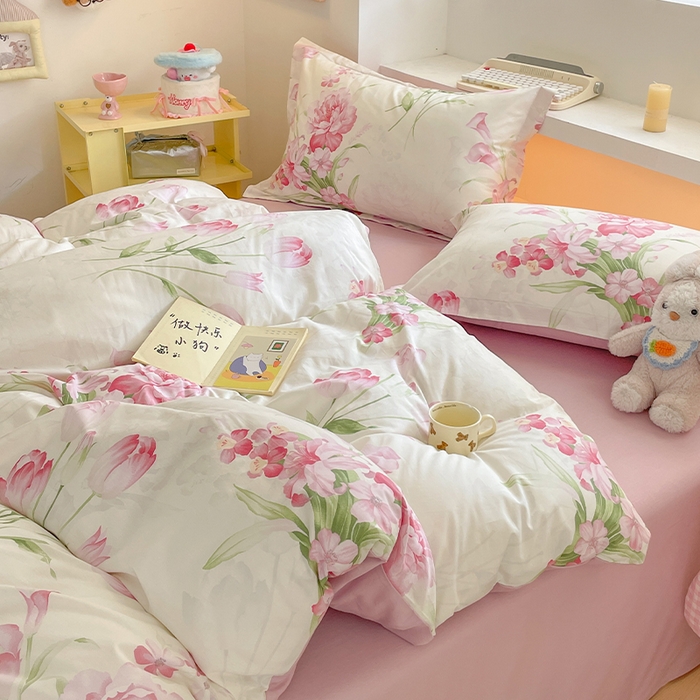 91家纺网 家纺一手货源 找家纺 帛美家纺 2025新款纯棉全棉印花四件套 花束漫