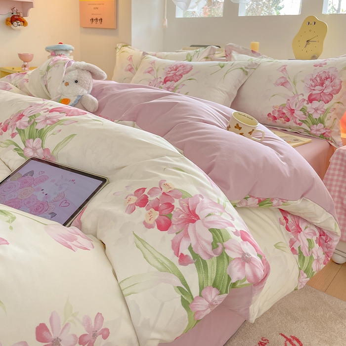 91家纺网 家纺一手货源 找家纺 帛美家纺 2025新款纯棉全棉印花四件套 花束漫