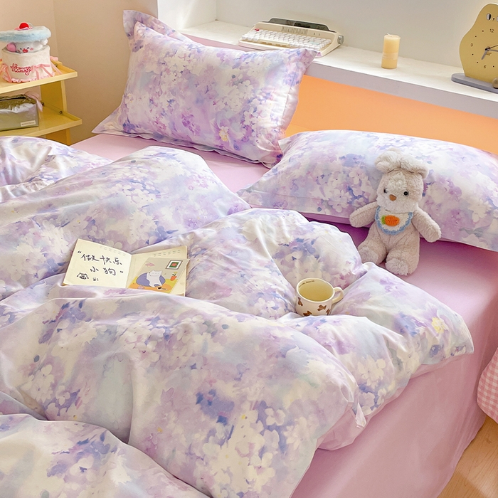 91家纺网 家纺一手货源 找家纺 帛美家纺 2025新款纯棉全棉印花四件套 花影朦胧