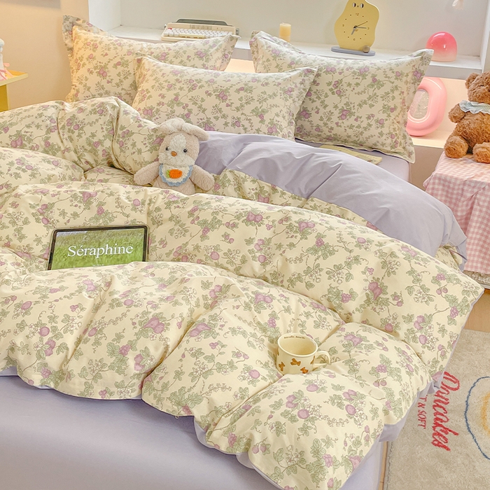 91家纺网 家纺一手货源 找家纺 帛美家纺 2025新款纯棉全棉印花四件套 汀兰花溪