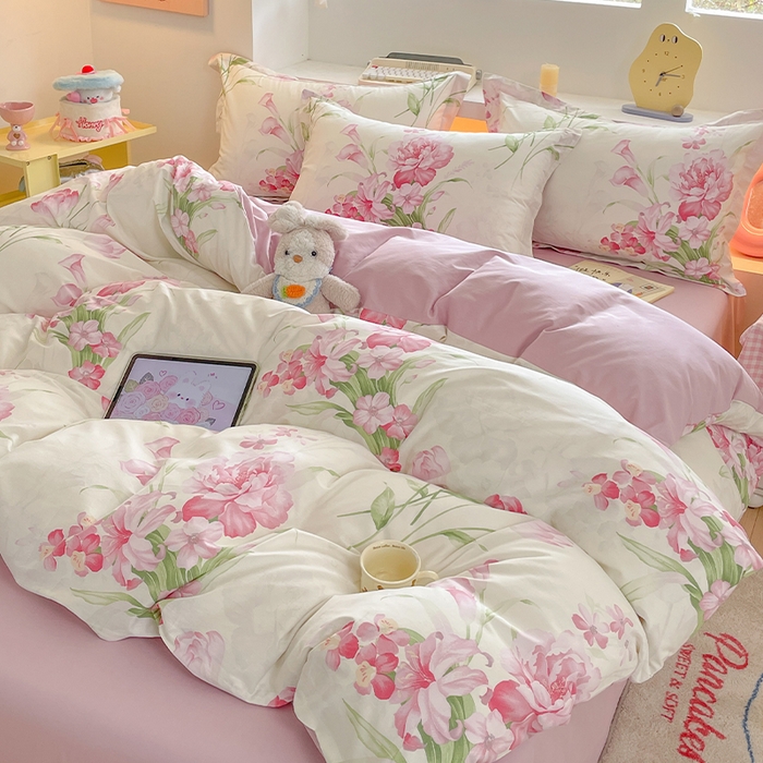 91家纺网 家纺一手货源 找家纺 帛美家纺 2025新款纯棉全棉印花四件套 花束漫