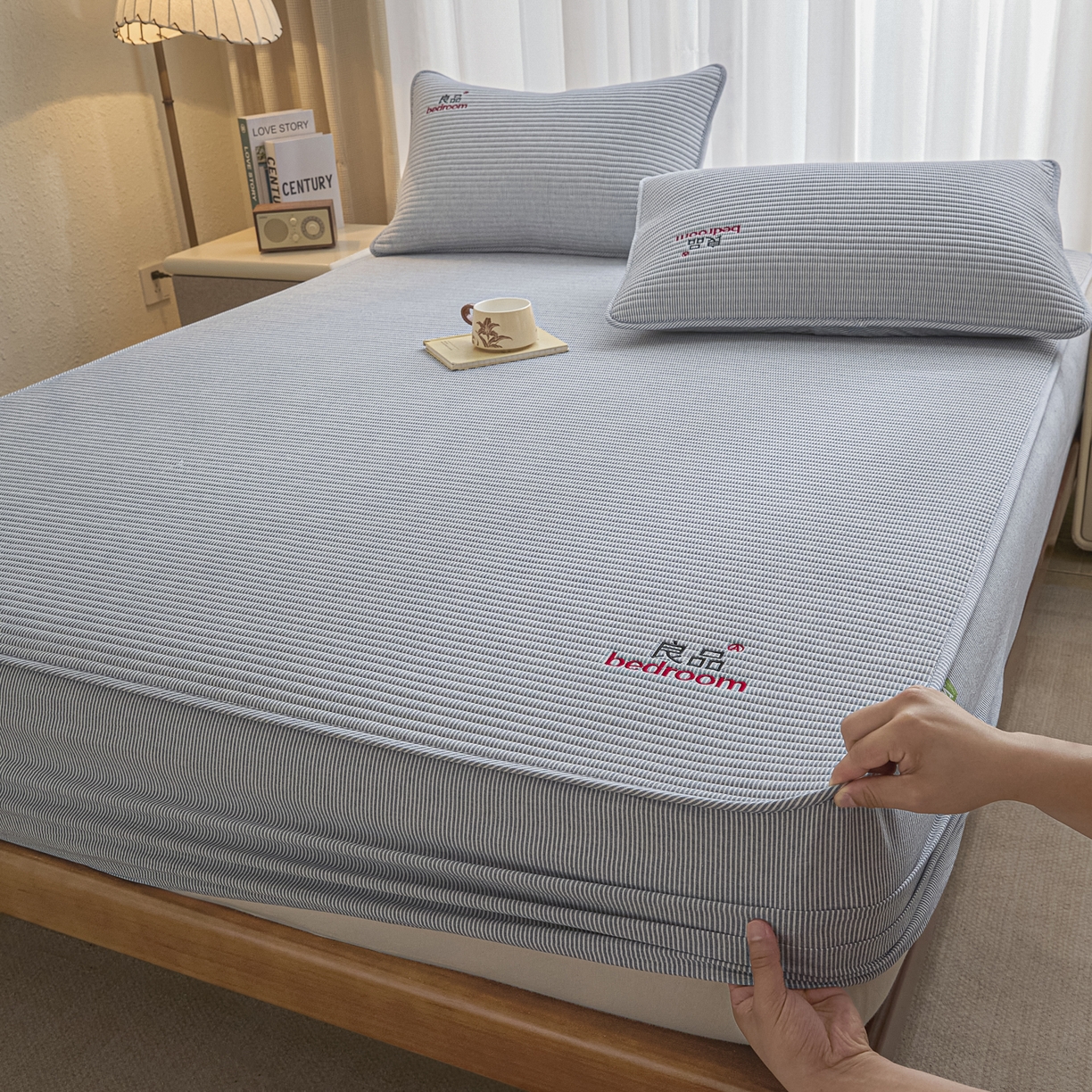 芬晴家纺 2025新款全棉密条夹棉床笠良品系列 密条-牛仔蓝