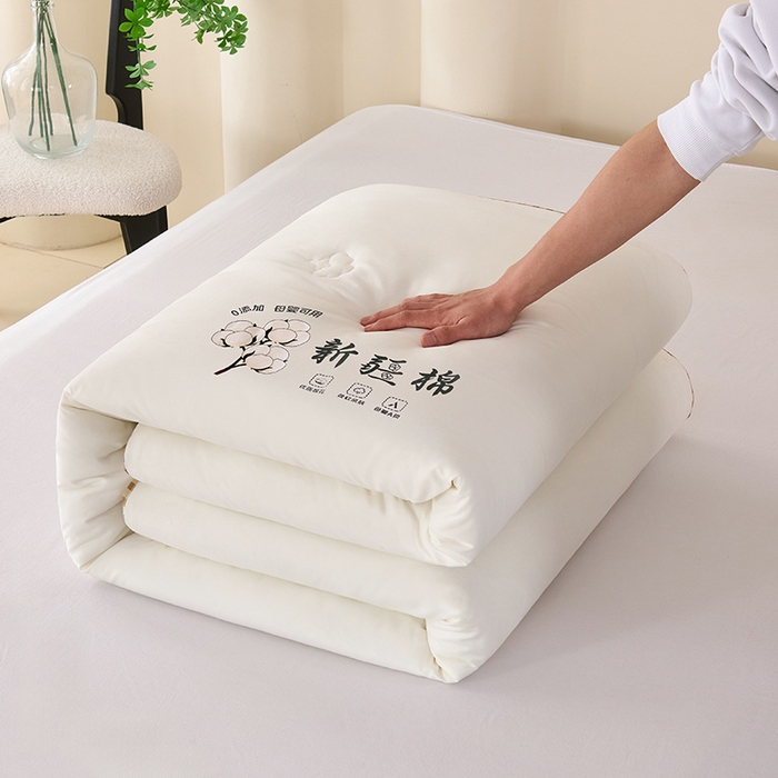 91家纺网 家纺一手货源 找家纺 爱诗诺家纺 2025新款无印风棋盘格立体新疆棉花被被子被芯 棋盘格-本白