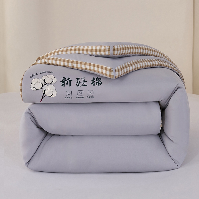 91家纺网 家纺一手货源 找家纺 爱诗诺家纺 2025新款无印风棋盘格立体新疆棉花被被子被芯 棋盘格-经典灰