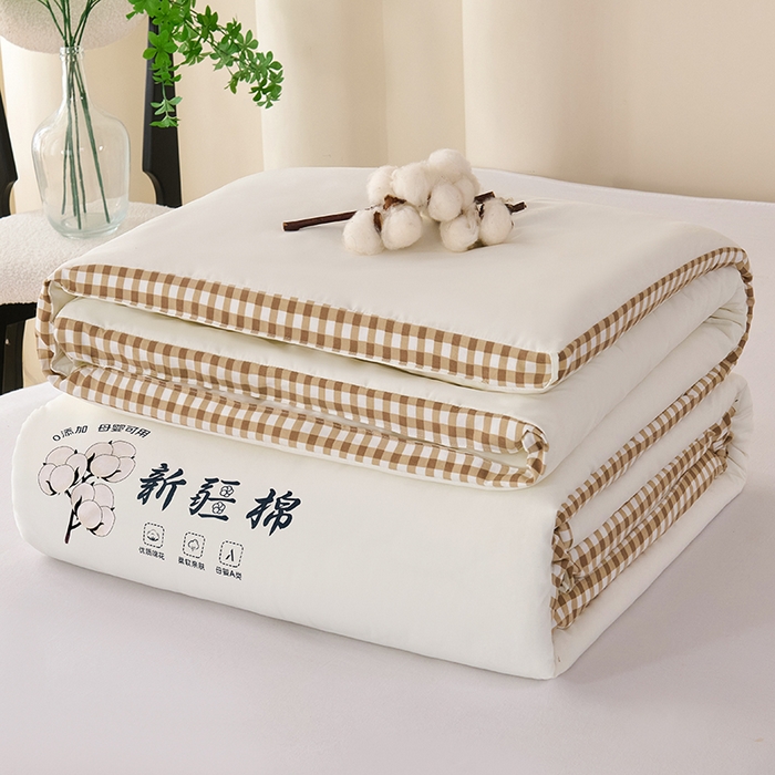 91家纺网 家纺一手货源 找家纺 爱诗诺家纺 2025新款无印风棋盘格立体新疆棉花被被子被芯 棋盘格-本白