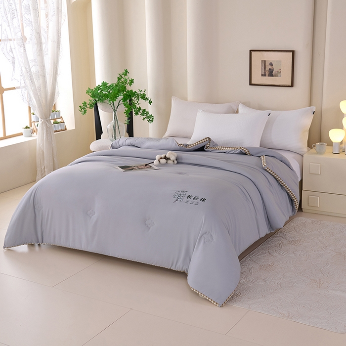 91家纺网 家纺一手货源 找家纺 爱诗诺家纺 2025新款无印风棋盘格立体新疆棉花被被子被芯 棋盘格-经典灰