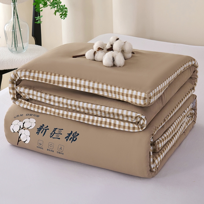 91家纺网 家纺一手货源 找家纺 爱诗诺家纺 2025新款无印风棋盘格立体新疆棉花被被子被芯 棋盘格-米驼