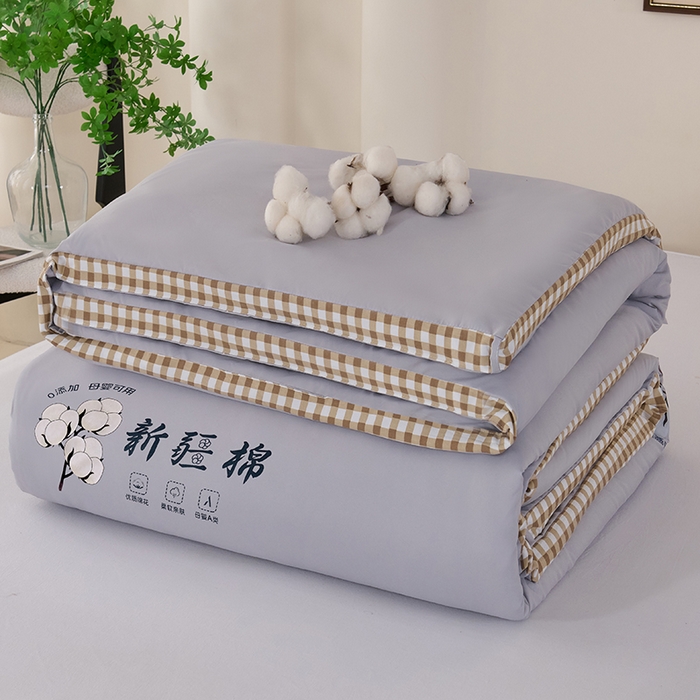 91家纺网 家纺一手货源 找家纺 爱诗诺家纺 2025新款无印风棋盘格立体新疆棉花被被子被芯 棋盘格-经典灰