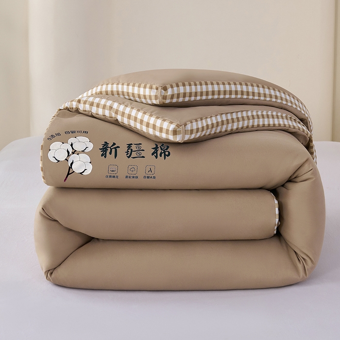 91家纺网 家纺一手货源 找家纺 爱诗诺家纺 2025新款无印风棋盘格立体新疆棉花被被子被芯 棋盘格-米驼