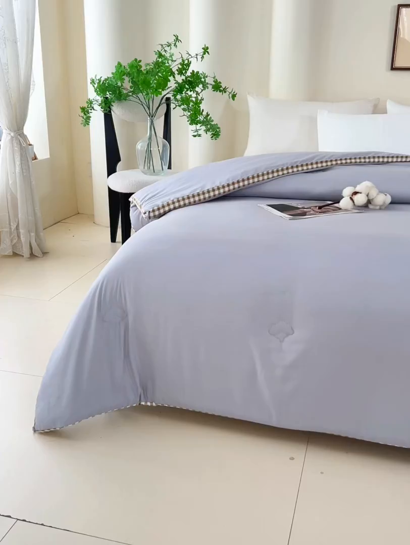 91家纺网 家纺一手货源 找家纺 爱诗诺家纺 2025新款无印风棋盘格立体新疆棉花被被子被芯 棋盘格-经典灰